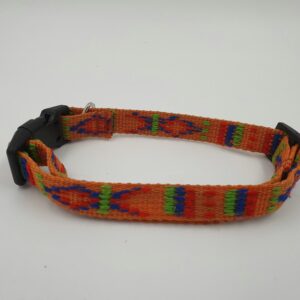 Hundehalsband Ethnomuster gewebt, orange mit blau, grün und rot, 27 - 45 x 2 cm