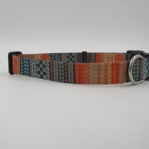 Hundehalsband orange-blau, eckige Muster, 32 - 50 x 2 cm