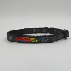 Hundehalsband Rogz, schwarz mit Knochendesign, 19 - 28 x 1 cm