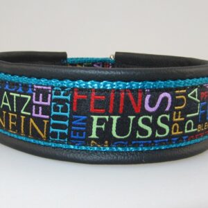 Hundehalsband Skreytt, bunt mit Leder unterlegt, Gr. S 35 - 40 x 3 cm, Wienerlock-Verschluss