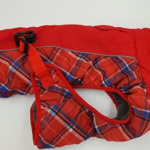 Hundemantel rot/rot kariert, innen Fleece, Rückenlänge 37 cm