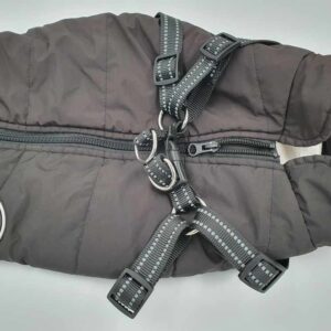 warmer Hundemantel mit Geschirr, schwarz, Gr. XL Rückenlänge 40 cm
