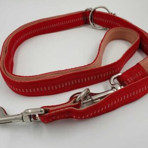 Set aus Halsband + Hundeleine, Halsband 38-60 cm, Leine 200 x 2,5 cm, rot/hellrot mit weißen Streifen