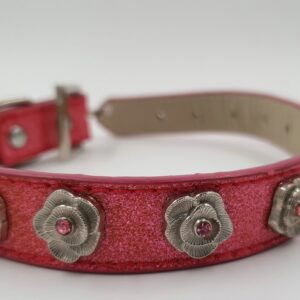 Hundehalsband rosa mit Blumen, 45 x 2 cm, Halsumfang 38-36 cm