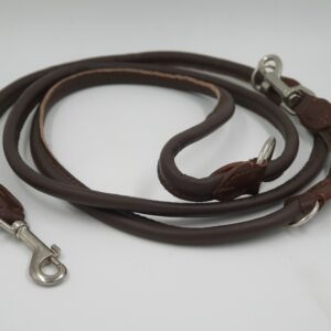 Hundeleine, rundgenähtes Leder, 3-fach verstellbar 220 x 1 cm