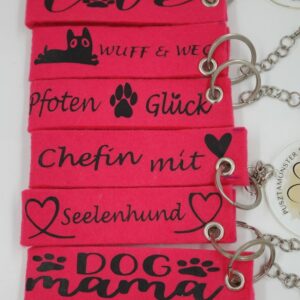 Schl&uuml;sselanh&auml;nger Filz mit Aufdruck, rot, ca. 10 x 3 cm